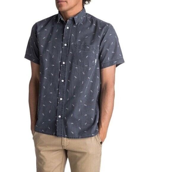 Quiksilver Men's Boredsnap Mini Motif Short Sleeve Button Down Shirt Size XXL - Picture 1 of 11